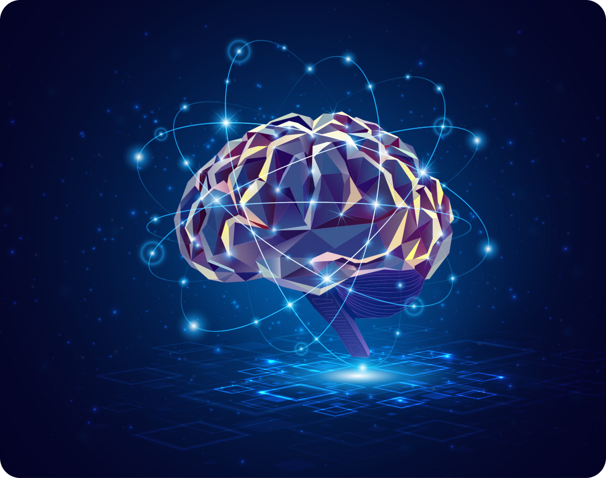 Futuristic brain with neural network visualization