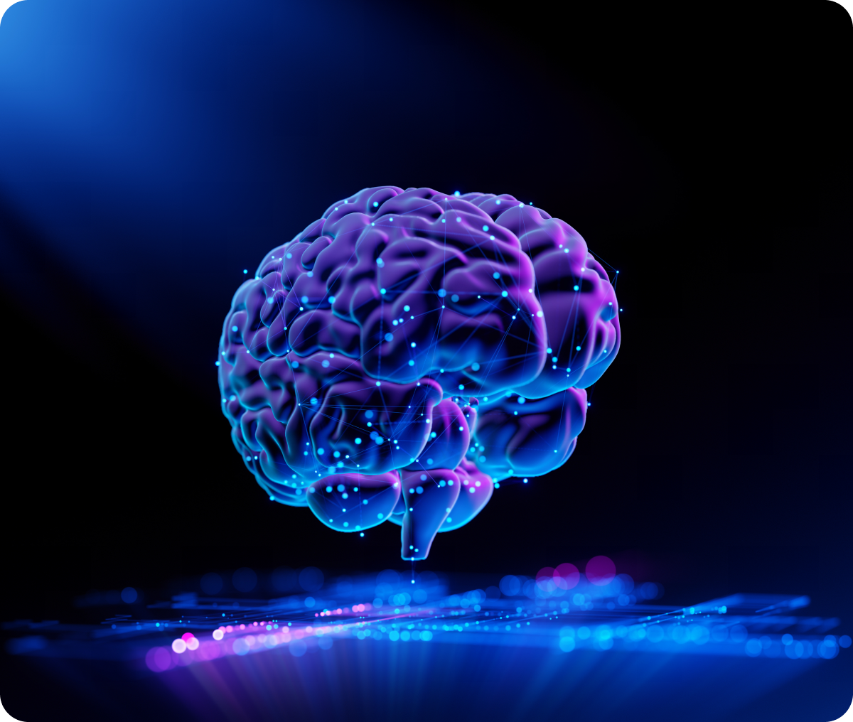 Futuristic glowing brain in darkness